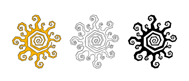 Hand Drawn Symbol, prints, patterns, illustrations and logo. Tribal Sun Isolated on White Background