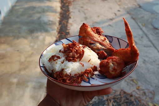 fried chicken with sticky rice thai street food