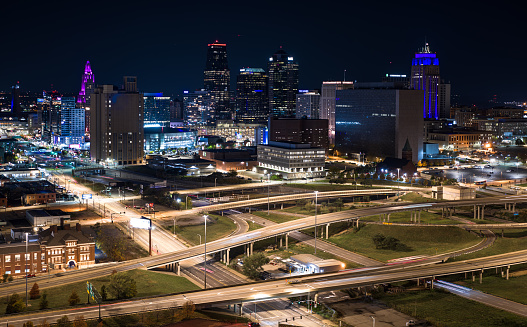 Aerial still image of Interstate 70 and U. S. Highway 71 running through Kansas City, Missouri on a Fall night

Authorization was obtained from the FAA for this operation in restricted airspace.