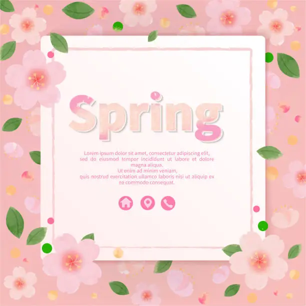 Vector illustration of Pink themed spring cherry blossom greeting cards, posters, frames