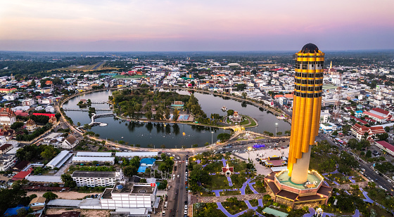 Aerial view of Roi Et Tower in Thailand, south east asia