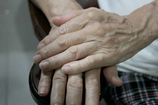 Portrait shot of an Asean senior man 's hand