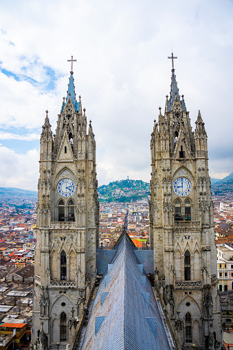 Aerial view of Basílica del Voto Nacional, Quito, Ecuador