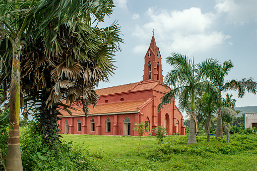 08 30 2015 Vintage Old Bheemili's St. Peter's Church which was called as Red Church  Community. Bheemunipatnam Andhra Pradesh India Asia.