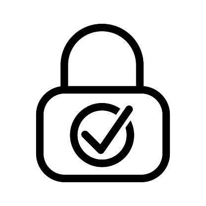 padlock with checkmark, illustration of security and privacy icon vector