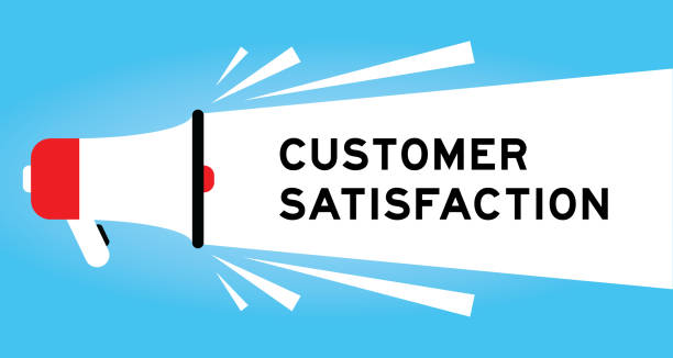 istock Color megaphone icon with word customer satisfaction in white banner on blue background 1891318564