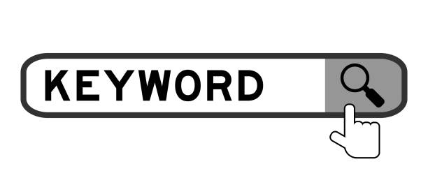 поисковый баннер по ключевому слову word со значком лупы на белом фоне - keywords metadata single word optimization stock illustrations