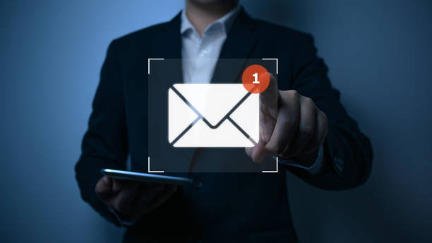 istock Inbox receiving electronic message alert, Businessman using smart phone with virtual new email notification alert concept for business e-mail communication and digital marketing. internet technology. 1891344039
