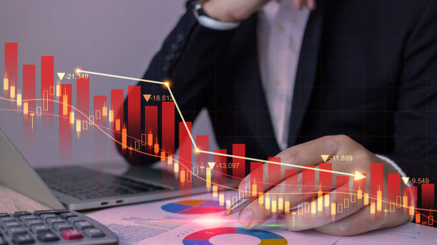 istock Crisis economic collapse chart falling down concept, businessman with red arrow falling financial graph floor to global money bankruptcy, recession, depression, inflation, Stock market capital crash. 1891344040
