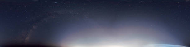 istock Night sky panorama with Milky Way and raising Full Moon. Seamless hdr spherical equirectangular 360 panorama. Sky dome or zenith for 3D visualization and sky replacement for aerial drone 360 panoramas 1891362787