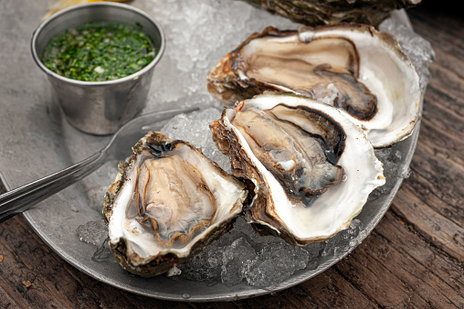 Fresh oysters served at a restaurant