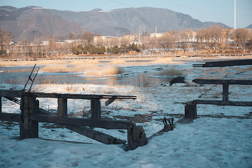 Winter Scenery of Yongding River in Mentougou District, Beijing, China