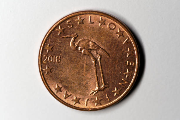 Close-up of one copper Euro Cent coin value one Euro Cent against gray background. Photo taken December 28th, 2023, Zurich, Switzerland.