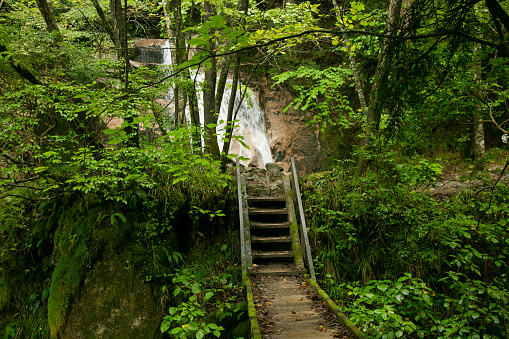 Otaki and Metaki Waterfalls are two beautiful nature spots along the Nakasendo Trail in Kiso valley, Japan..