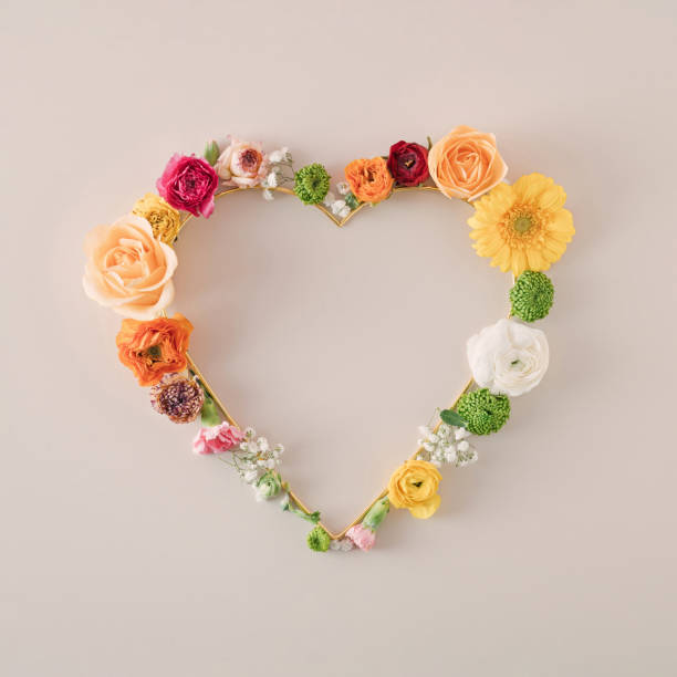 istock Natural flower composition forming a heart shape against a cream background. 1891455568