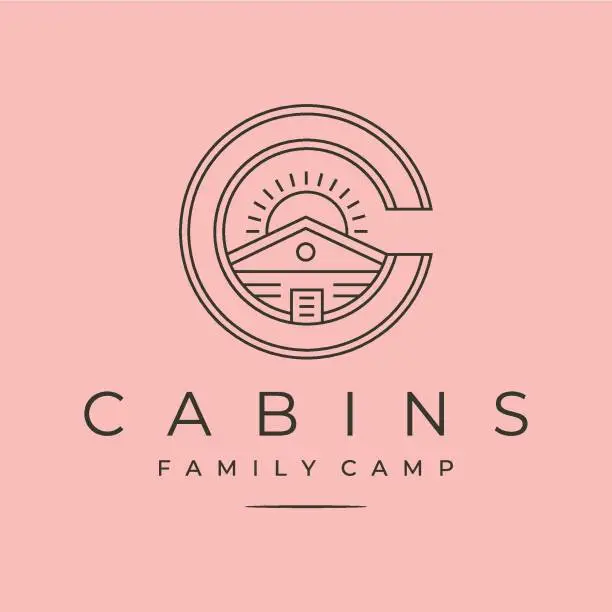 Vector illustration of vector of cabin line art logo symbol with letter c creative logo design