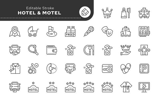 ilustrações, clipart, desenhos animados e ícones de pacote ícones hotel 04 - celebrity cruise line