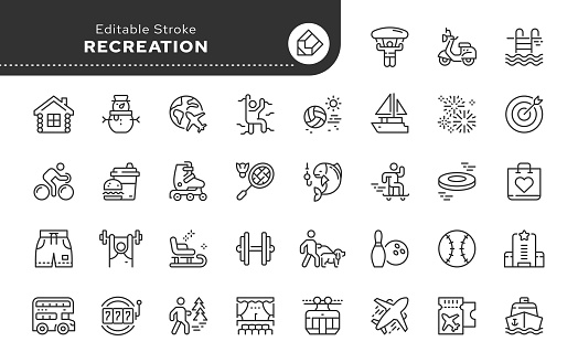 Recreation, vacation and entertainment line icon in outline linear style. Vector set of conceptual web icons for applications, websites and graphic resources.