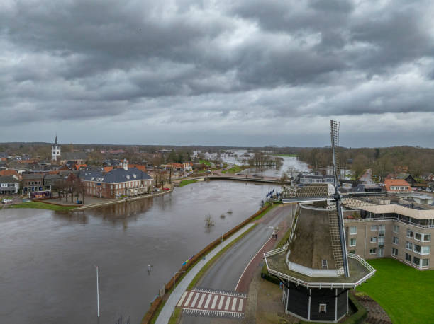 istock Vecht river high water level flooding in Ommen drone view 1891574703
