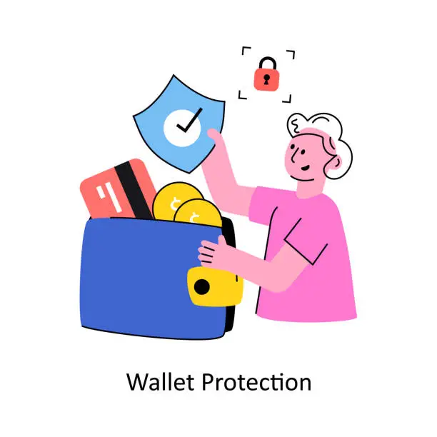 Vector illustration of Wallet Protection vector Filled outline Design illustration. Symbol on White background EPS 10 File