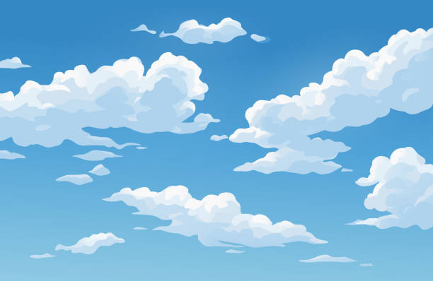 Cloudscape In Bright Blue Sky Vector illustration of fluffy white clouds in a bright blue sky. sky stock illustrations