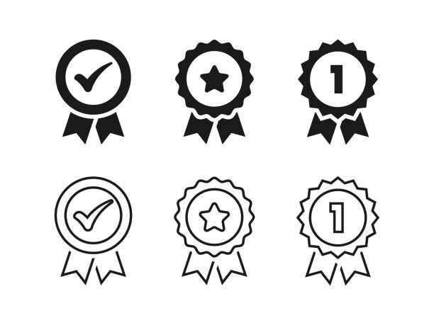 zertifiziertes, zugelassenes und medaillen-icon-set-vektordesign. - gewinnen stock-grafiken, -clipart, -cartoons und -symbole