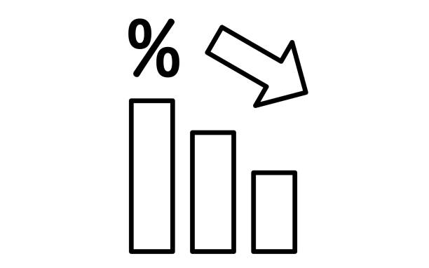 ikony przedstawiające spadające stopy procentowe i rentowności, proste ilustracje rysunkowe - interest rate finance financial page financial figures stock illustrations