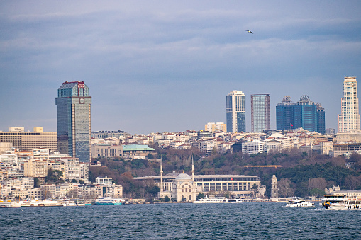View of Besiktas Stadium from the Bosphorus. Istanbul, Turkey - December 23, 2023.