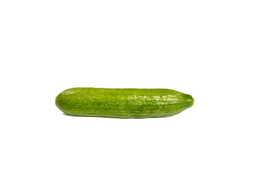 Fresh Small Green Cucumber on White Background - Organic Vegetable Close-Up