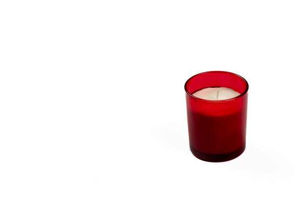 Red Glass Candle on White Background - Serene Non-Lit Decor for Home Ambiance