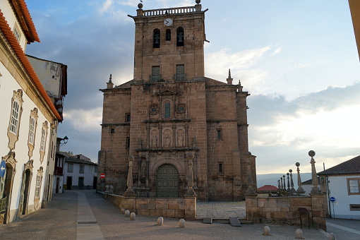 Church of Our Lady of the Assumption, Minor Basilica, completed at the beginning of the 17th century, view at sunset, Torre de Moncorvo, Portugal