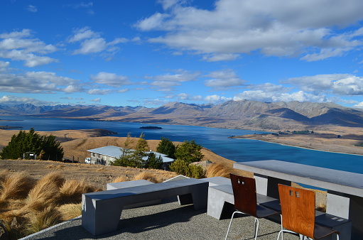 NewZealand Church of the Good Shepher  Lake Tekapo Mackenzie Sheep Dog Statue Cafe Green Sky Blue Pure Natural Environment Protection