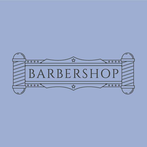 barbershop line art logo simbol vektor label ilustrasi desain - barbershop australia ilustrasi stok