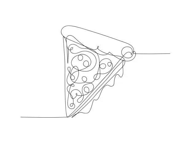 Vector illustration of Continuous one line art pizza isolated vector illustration