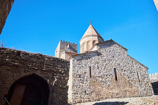 Ananuri, Georgia - January 03, 2023: Ananuri Fortress and Old Christian Temple