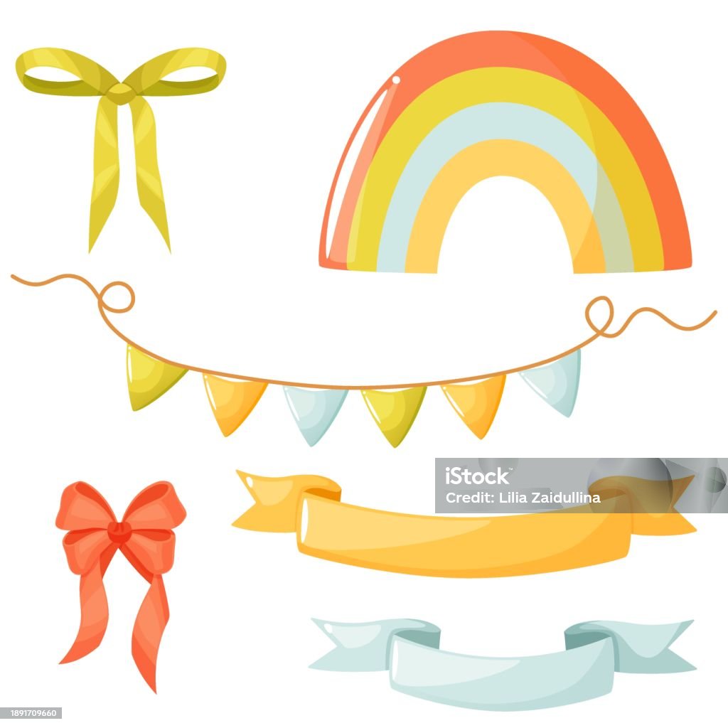 Traingular Ribbons Set Of Spring Cliparts Cute Spring Ribbons Bows Triangular Flags ...