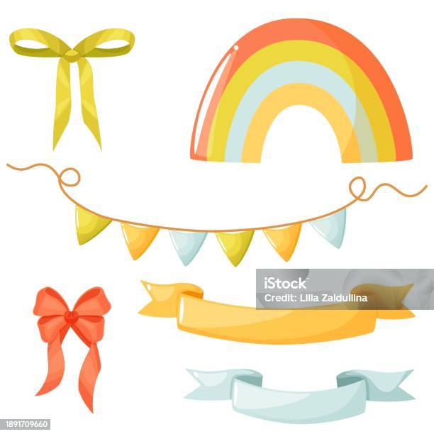 Traingular Ribbons Set Of Spring Cliparts Cute Spring Ribbons Bows Triangular Flags ...