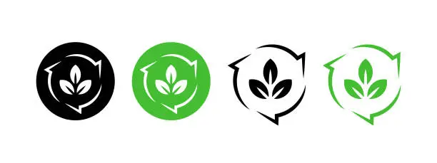 Vector illustration of Biodegradable icons. Ecological succession. Recyclable and degradable package stamp. Vector icons