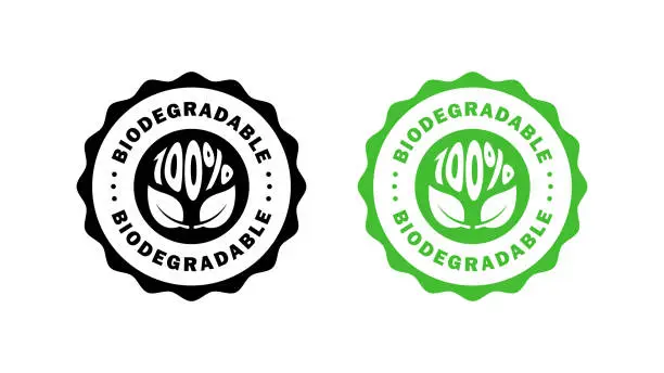 Vector illustration of Biodegradable badges icons. Ecological succession icons. Recyclable and degradable package stamp. Vector icons