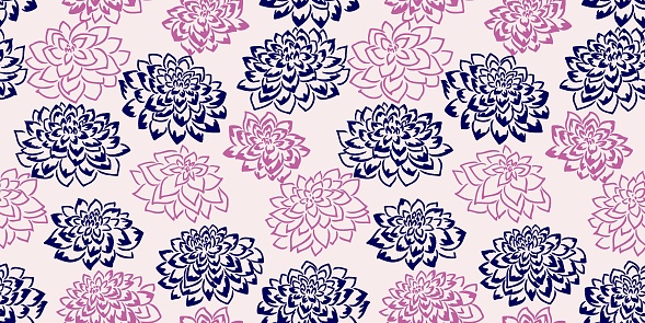Abstract seamless pattern with shape, outline flowers. Vector hand drawn sketch. Simple stylized background textured floral print. Design for fashion, fabric, wallpaper.