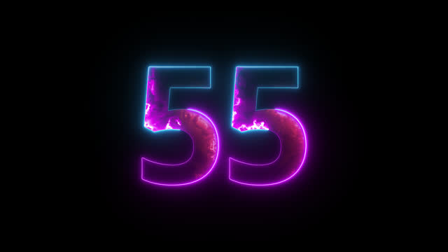 Neon number 55 with alpha channel, number fifty five