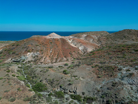 baja california sur volcanic rocks of bahia magdalena aerial view panorama lnadscape with drone