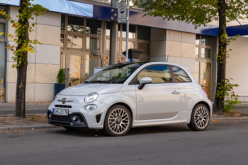 Berlin, Germany - September 25, 2023: A picture of a white Abarth 500.