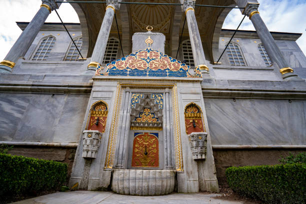 The historical fountain in Topkapi Palace. Istanbul, Turkey - December 23, 2023.