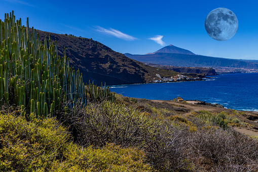 Big moon over the Teide volcano in Spain Tenerife full moon