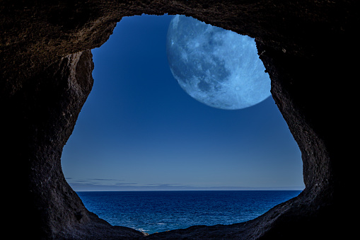 Big moon over the Teide volcano in Spain full moon