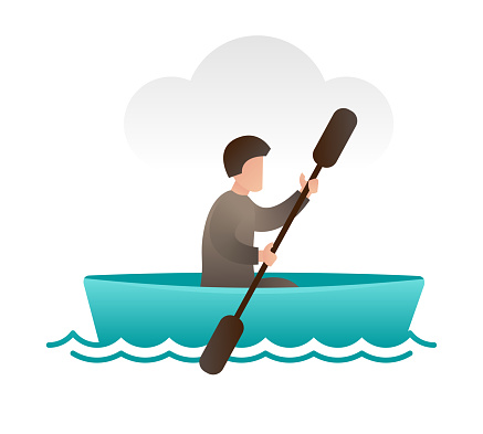 Papercut style vector man rowing.