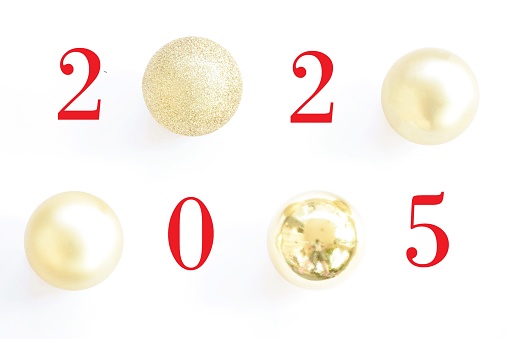2025 letter on golden ball for decoration for Christmas and new year festival isolated in white background