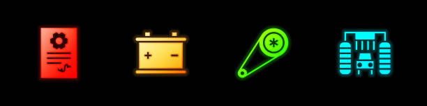 istock Set Auto service check automotive, Car battery, Timing belt kit and wash icon. Vector 1892058380