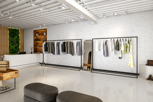 Interior of a modern clothing boutique.